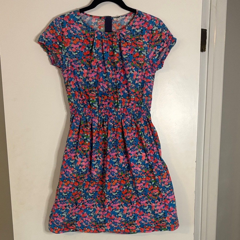 crewcuts Floral Ruffled Dress - Blue & Pink